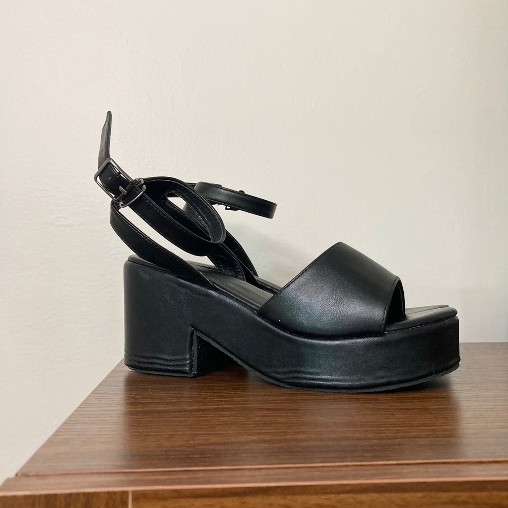 Black Platform Sandals with Ankle Strap